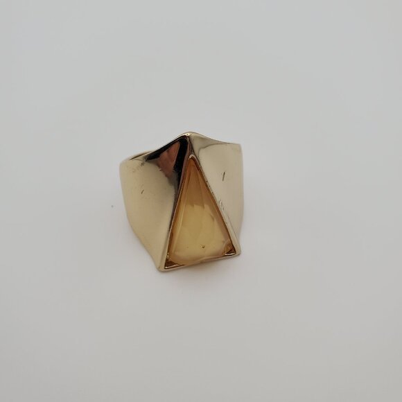 MCM Modernist Gold Ring Wide Band Faceted Moonstone Style Yellow V  Stone Thick - Picture 6 of 6